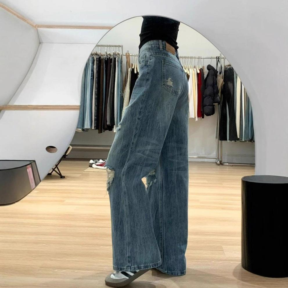 Design Sense Podarte Dziury Jeansy Damskie Letnie Duży Rozmiar High Street Skinny Spodnie Trailing Retro Jeansy dla Pań