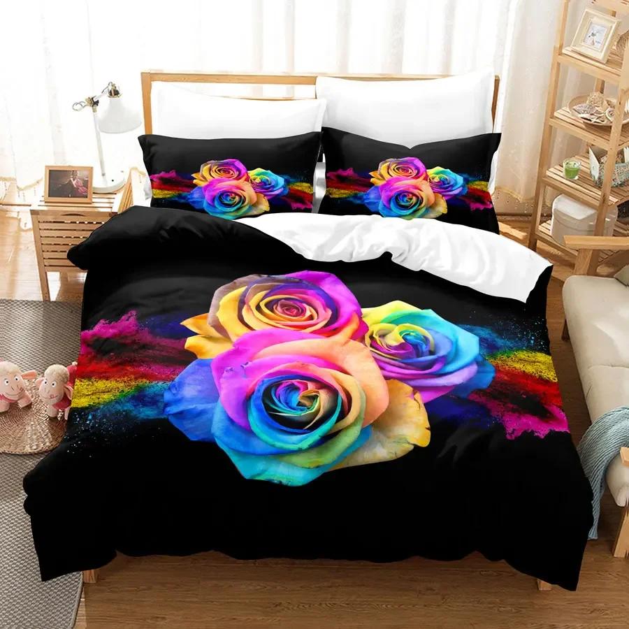 Comforter Red Roses Queen Size King Full 3D Bedding Sets Flower Quilt Linens Single Double Bed
