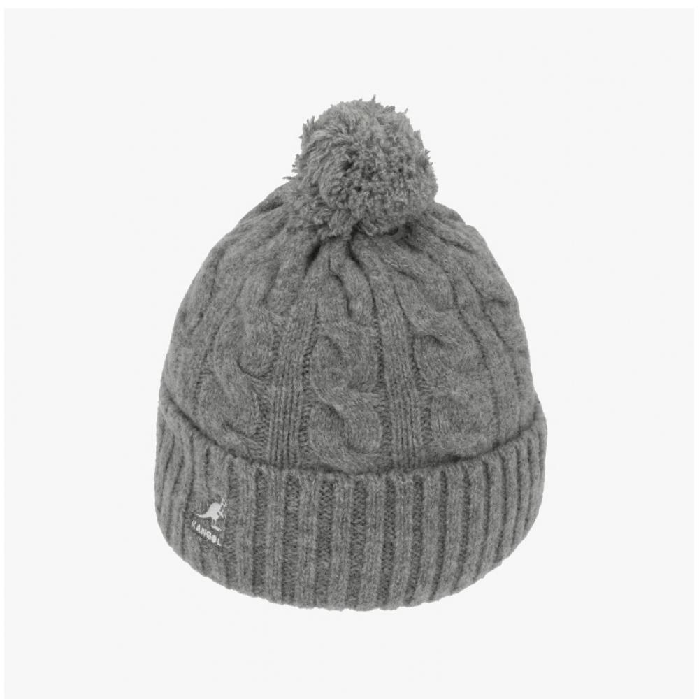 Kangol K4460sm Grey Cable Knit Pom Pom Beanie