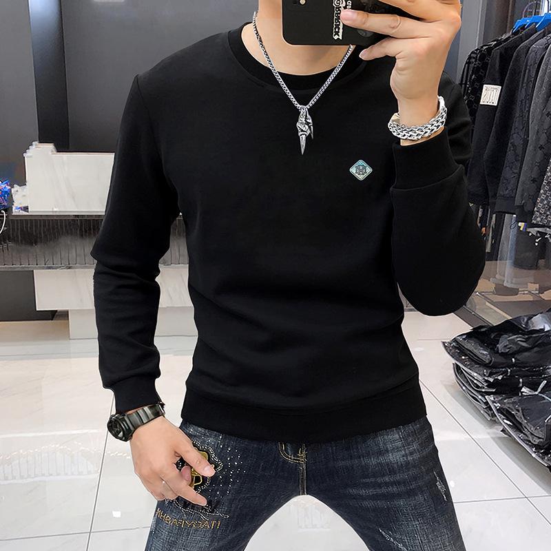 Men's European Trendy Hoodie - Long Sleeve, Round Neck, Warm for Autumn/Winter, High Quality with Inlaid Logo.