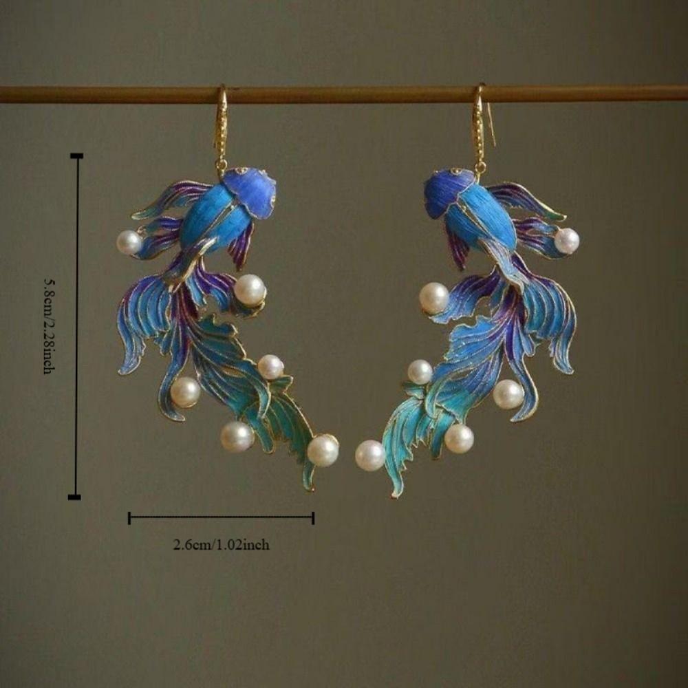 Unique Design Koi Fish-shaped Earrings Colored Fish Imitation Pearl Earrings  Daily Wear