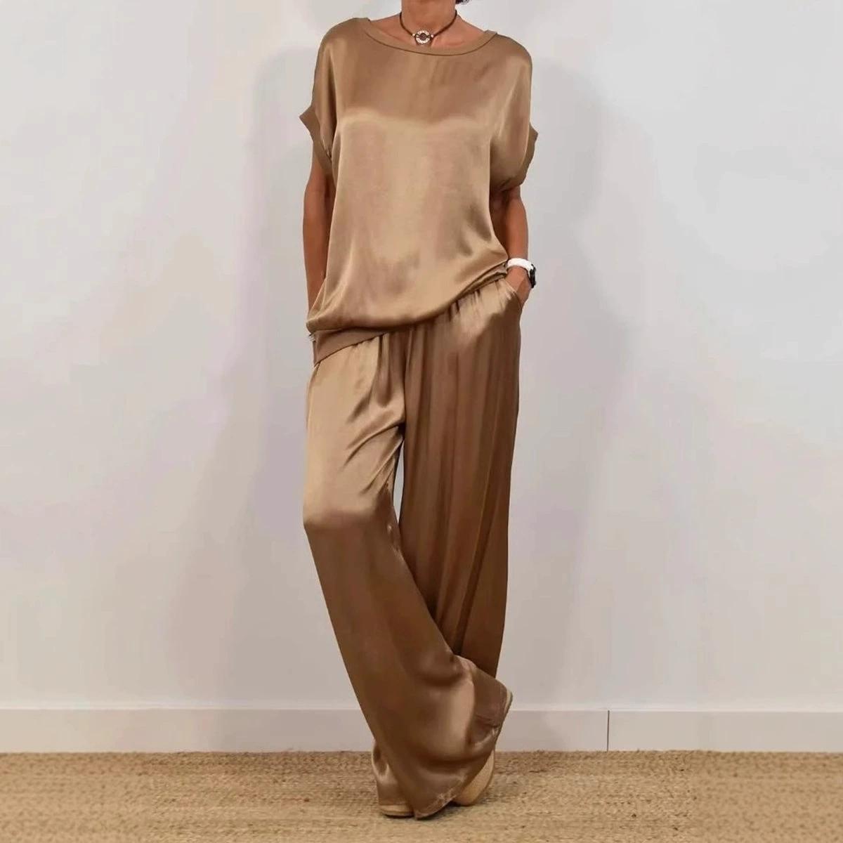 

Весенне-летняя женская свободная рубашка, широкие брюки, повседневный костюм из двух частей XS