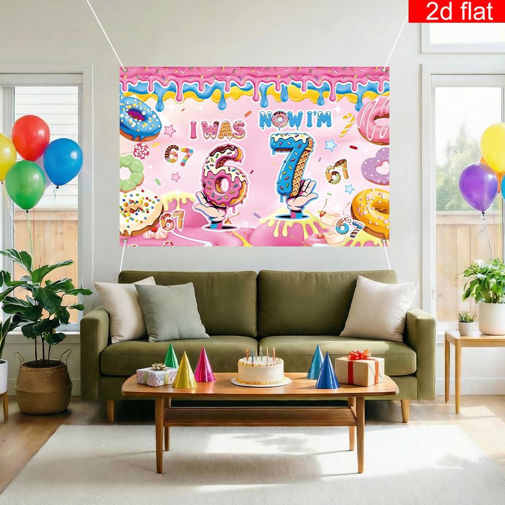 1 piece 2D flat banner | Birthday theme party photography background polyester material dessert theme