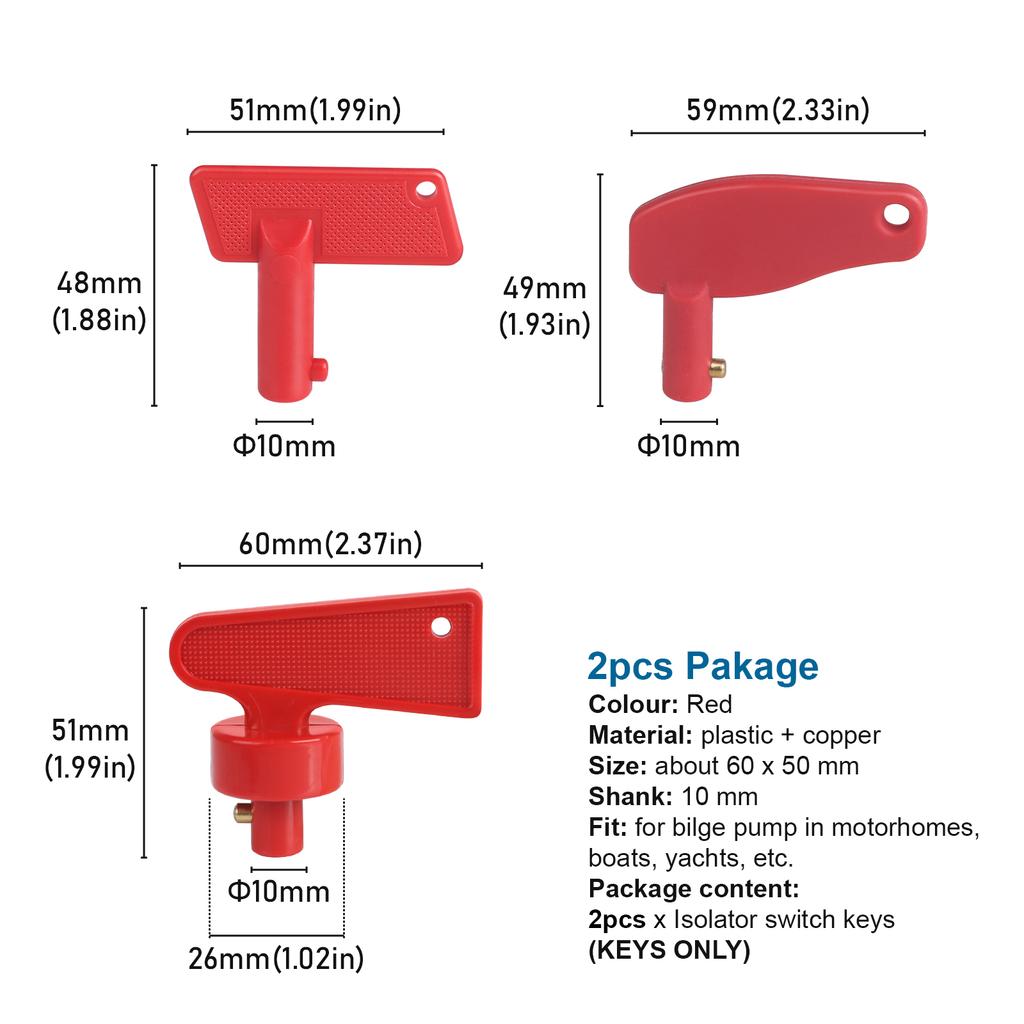 2PCS Car Red Plastic Spare Keys Mini Battery Cut Off Kill Isolator Switch Spare Keys For Van Auto Marine Boat Truck RV Kit Parts