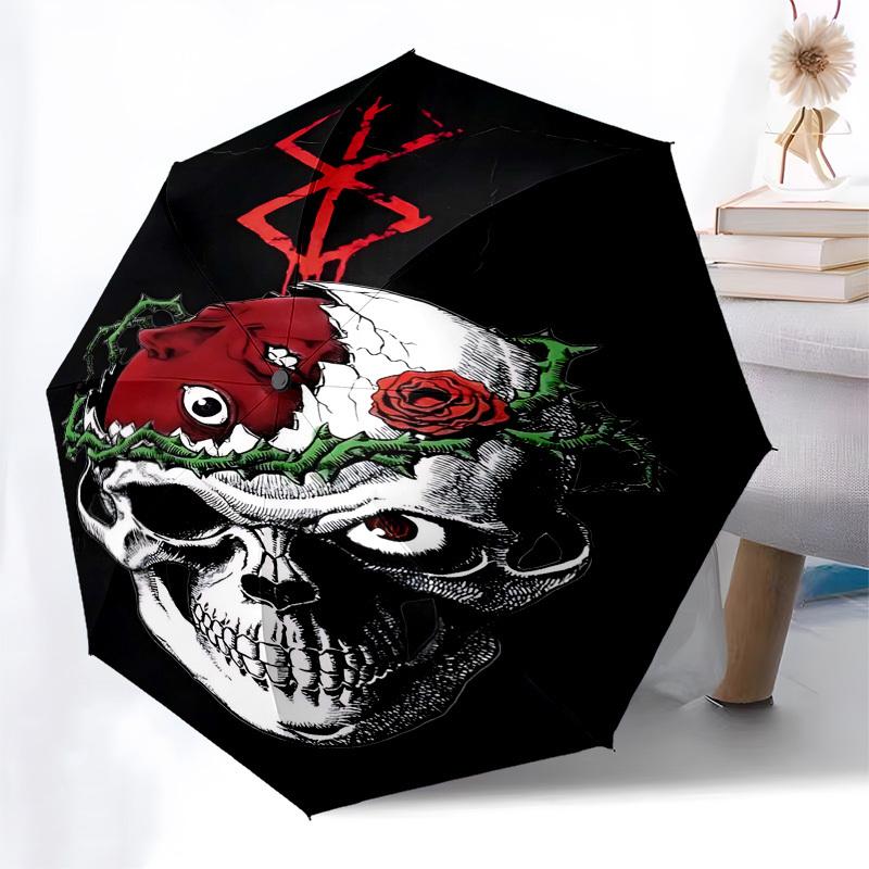 1pc Skull RoseOpen/Close Umbrella-Windproof, Compact Travel Umbrella, Sturdy 8-Rib Shaft, Outdoor Accessory, 1064