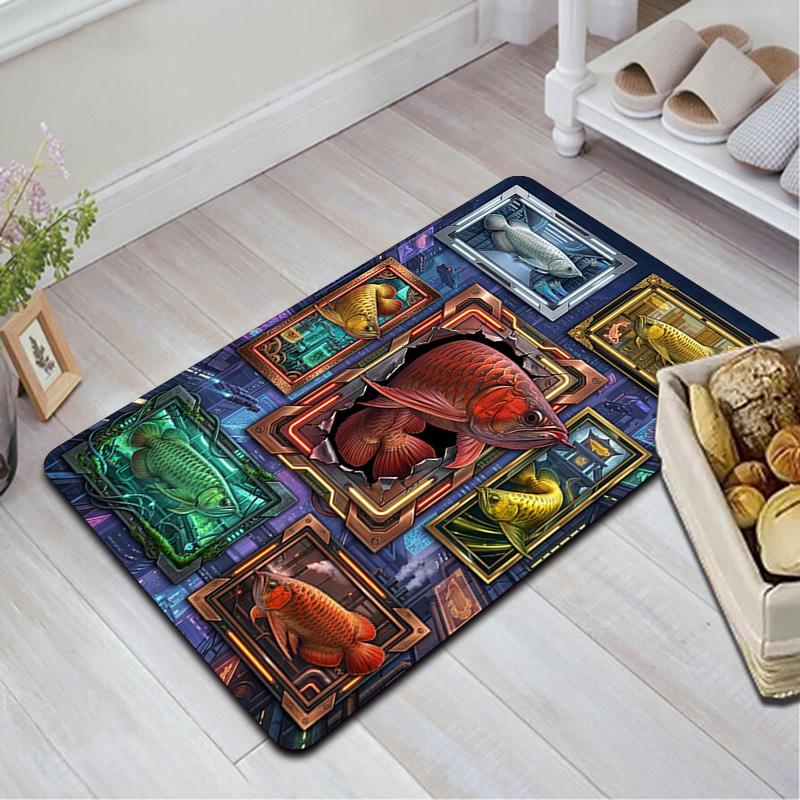 Futuristic Fish Frames Pattern Rug Floor Mat for Living Room or Bedroom Soft and Comfortable Carpet a Gift for Birthday and Holiday.