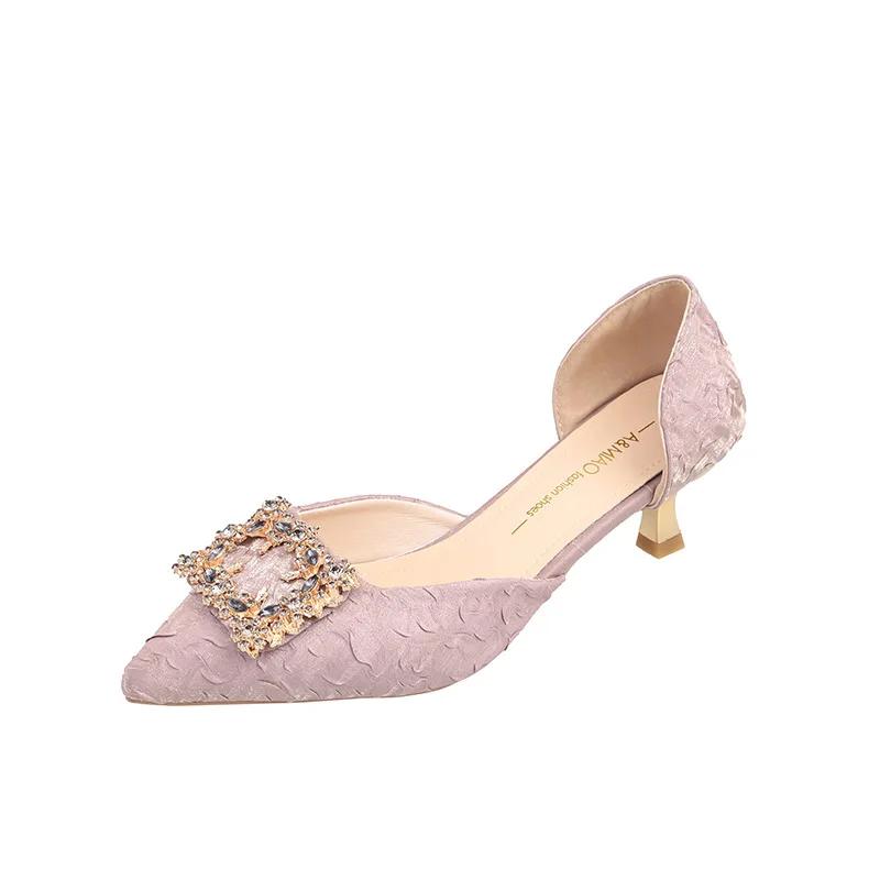 

Модные женские туфли-лодочки 2024 года, новые сексуальные туфли на высоком каблуке со стразами и мелким носком, женские туфли на шпильке из шелкового атласа с острым носком, женские 34 розовый