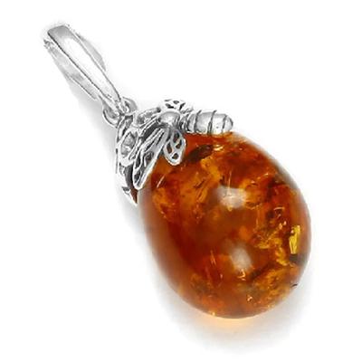 [Q6780] - Pingente de Prata 'Inspiração' Âmbar conhaque (banhado a ródio) - 23x14 mm