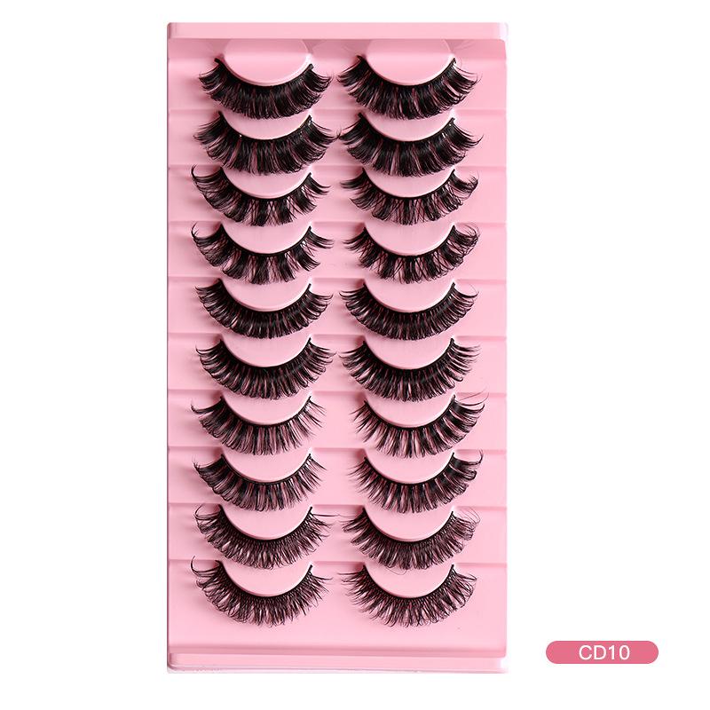 10 Pairs Of False Eyelashes, Large Curls, Natural Chemical Fiber Curls, Thick And Natural Eyelashes
