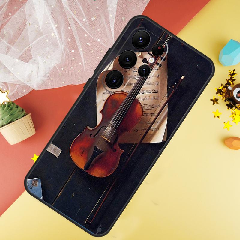 Music Violin Case For Samsung Galaxy S24 S23 S22 Ultra S21 S20 FE Note 20 Note 10 S8 S9 S10 Plus Cover