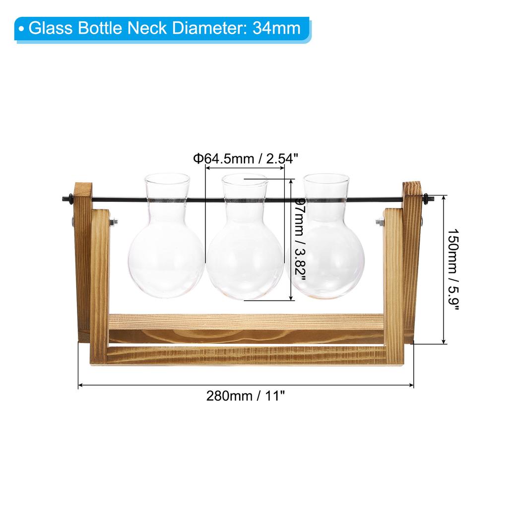 Hydroponic Glass Vase Propagation Vases Plant Vases with Wooden Stand Planter Flower Pots Terrarium Tabletop Home Decoration