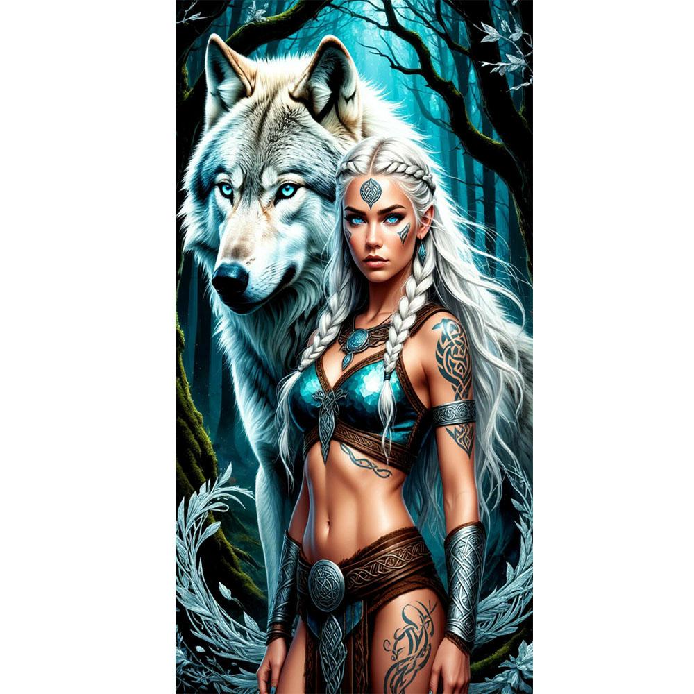 

Большой размер Мозаика Сделай сам Полные наборы для рисования бриллиантами Искусство Воин и Волк Вышивка Крестом Стразы round 30x60cm красный