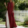 Damen Langes Fließendes Tanktop Seitenschlitz Rundhalsausschnitt Ärmellos Maxikleid Sommerlich Lässig Strand Sonnenkleid mit Taschen