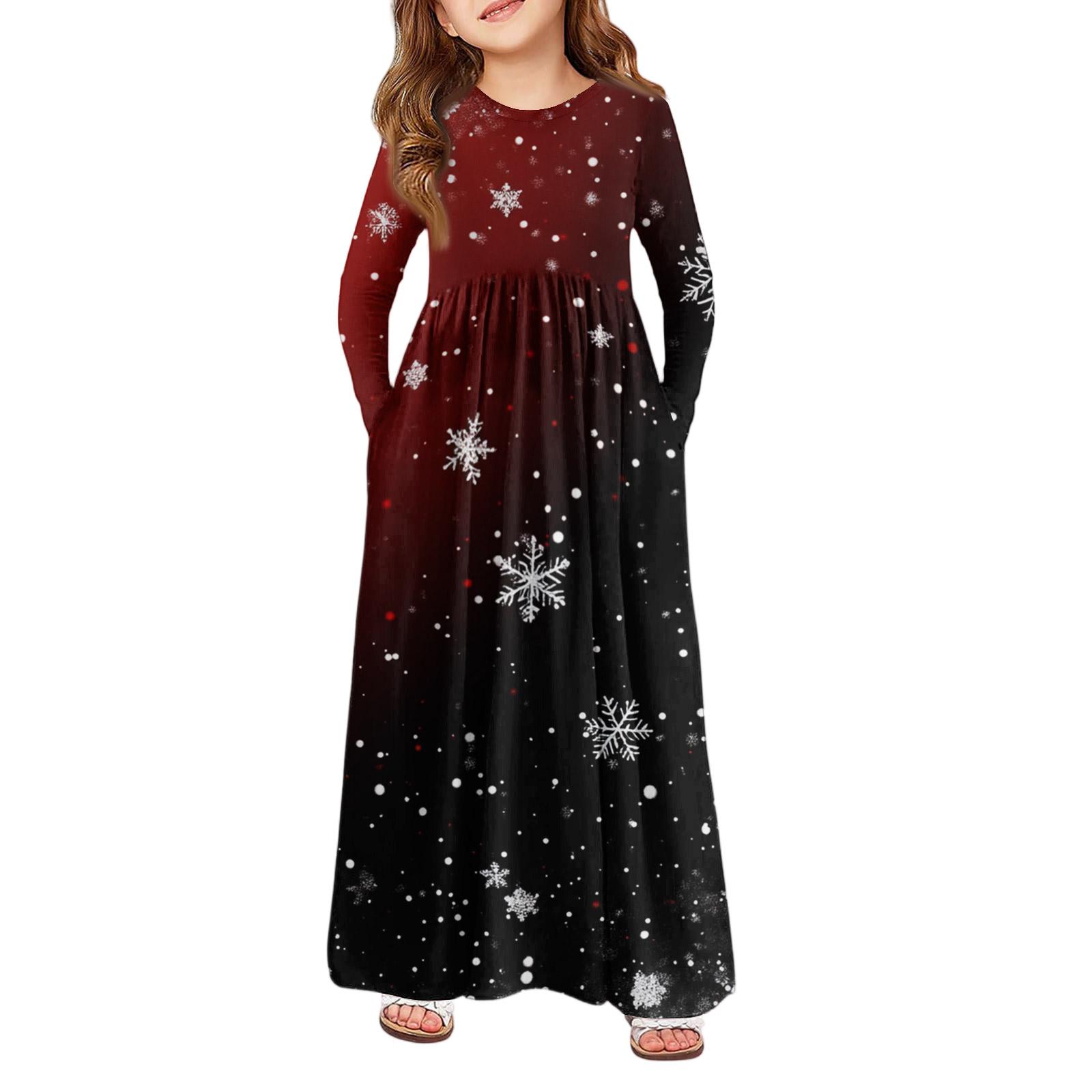

Girls Maxi Dress - Long Sleeve Pocket Dress Christmas Day 110