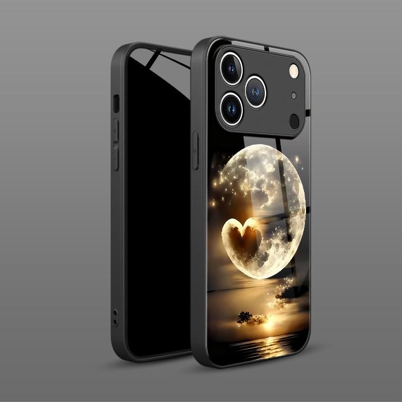 Artistic Love Moon Pattern Tempered Glass Phone Case For iPhone 17 16 15 14 13 12 11 Pro Max 17 Air 7 8 Plus XS X XR Cover