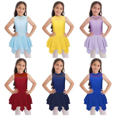 Vestito da Pattinaggio Artistico per Bambini Abbigliamento Gara Pattinaggio su Ghiaccio Vestiti da Danza Senza Maniche per Ragazze