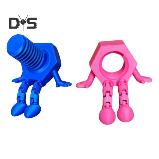 

1/2 шт. 3D-печатная фигурка болта-гайки с шарнирными ногами, подвижными суставами, мультяшная фигурка-винт, игрушка-статуэтка для домашнего офиса, украшение для рабочего стола, орнамент розовый/синий