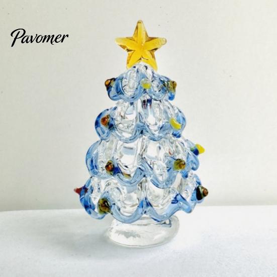 Festive Desktop Ornament Glazed Glass Christmas Tree Figurine, Handcrafted Modern Holiday Table Centerpiece for Display, Colorful Decorative Figurine