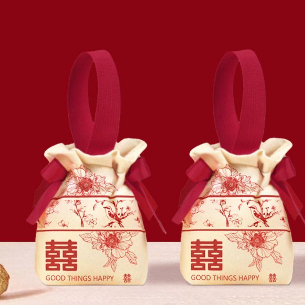 Bowknot Wedding Candy Bag Drawstring Small Wrist Bag Sweet Chinese Style Handbag  Birthday