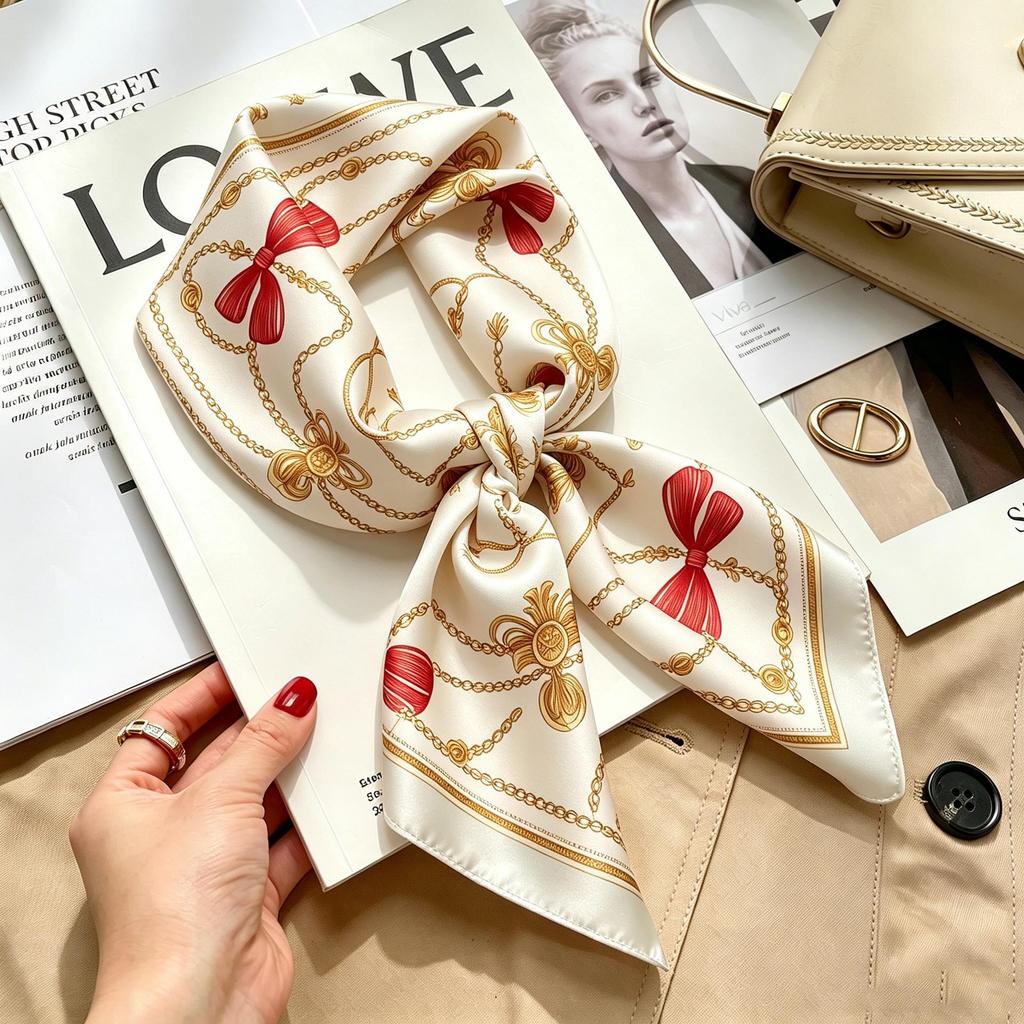 Women's French Retro Cashew Silk Scarf - Versatile Square Scarf & Ribbon Headscarf