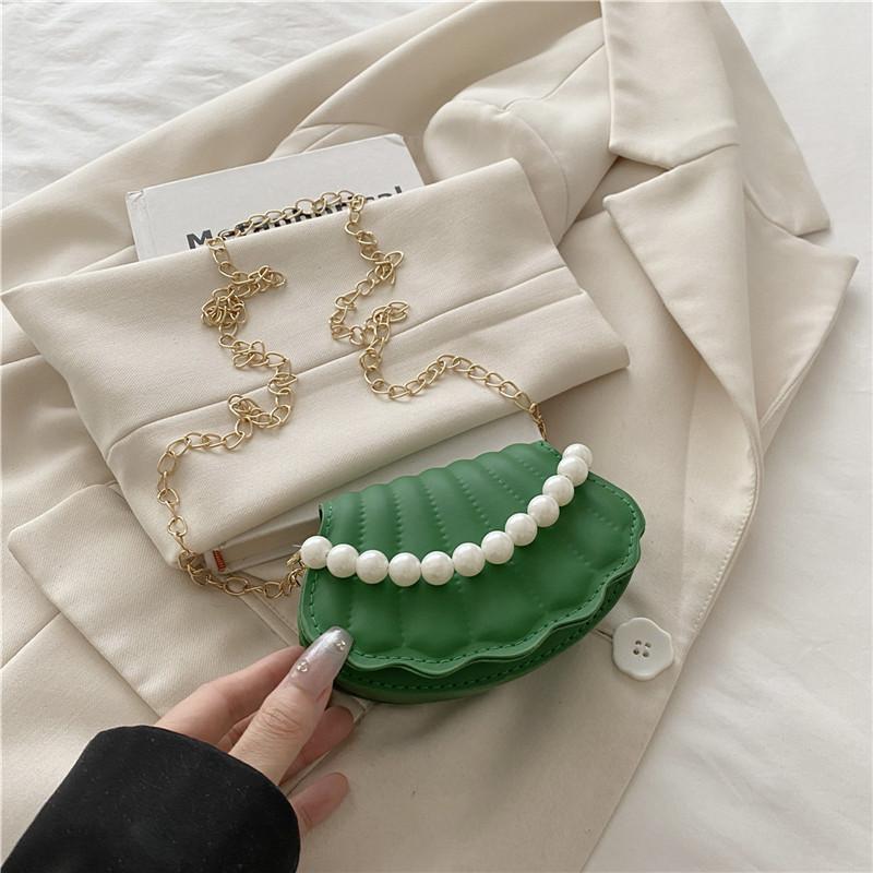 Gentle fashion simple temperament pearl chain shell bag 2025 summer new foreign style shoulder messenger bag Korean version of women
