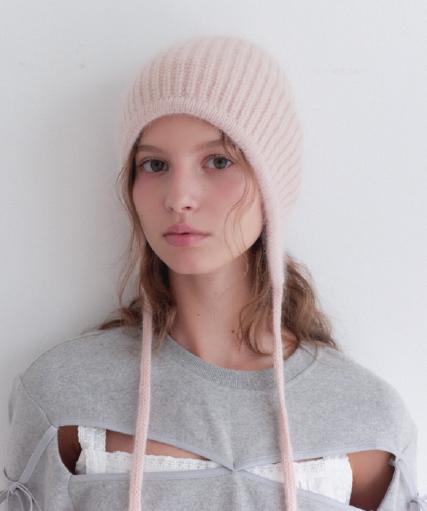 Laenilaeni Angora Strap Bonnet Beanie - Angora Strap Beanie [ Kitten Pink ]