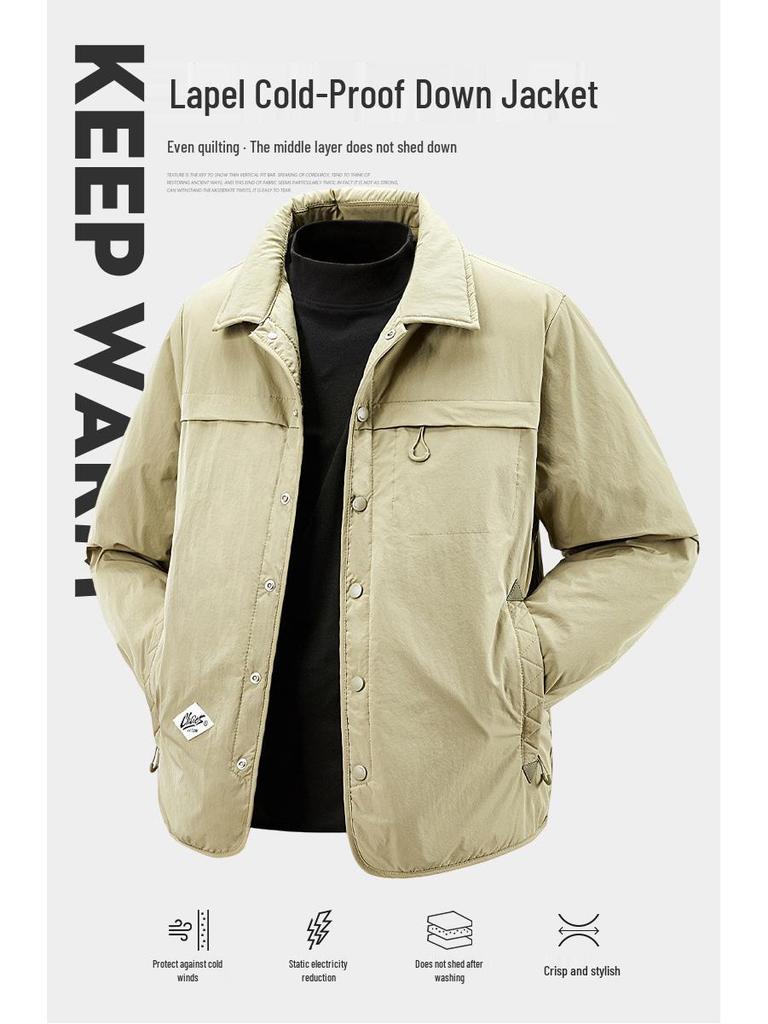 Men's Cross-Border Down Feather Jacket: 50% Down, Lapel, Short, Trendy Winter Workwear