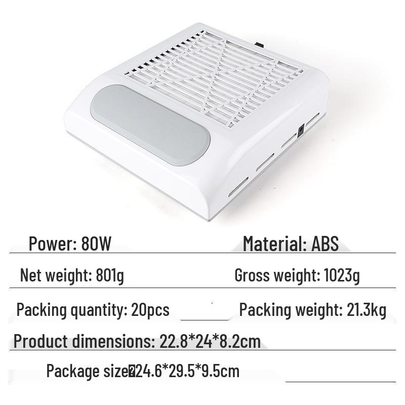 Adjustable Speed 80W Japanese Style Nail Vacuum Cleaner with Filter and Hand Pad