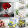 Rustic Flowers Shower Curtains Red Pink Rose Butterfly Sunflower Spring Nature Floral Bath Curtain Set Bathroom Decor with Hooks