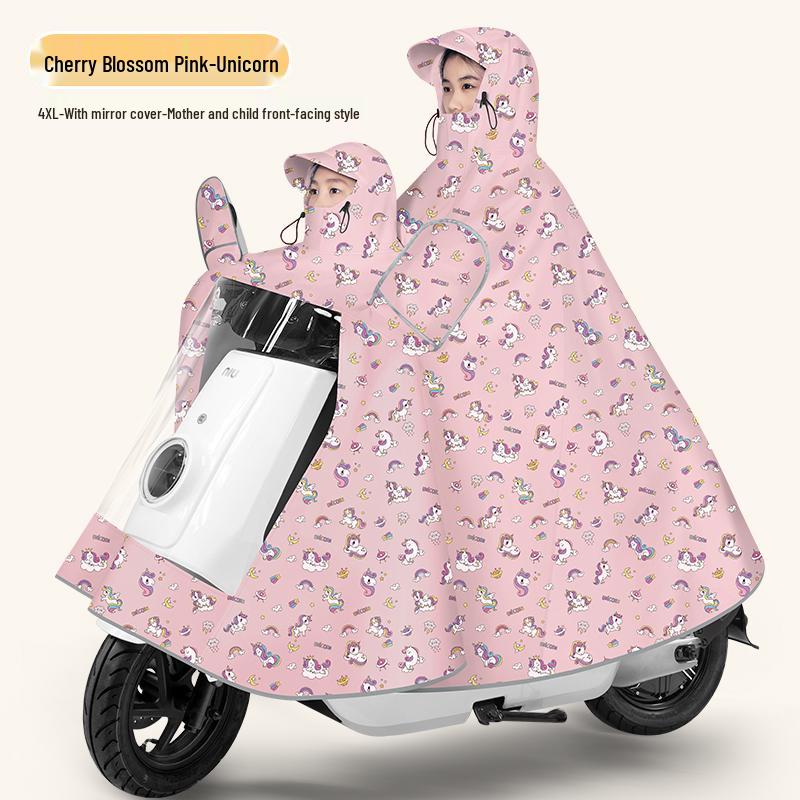 Parent-Child Raincoat for 2025: XL Front-Mounted Electric Scooter Double-Person Poncho