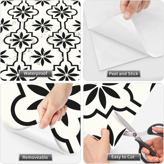 MORCART 20PCS Peel and Stick Floor Tile, 8" x 8" Vinyl Flooring Waterproof, DIY Flooring for Bathroom, Kitchen, Fireplace, Pet House, Stairs,