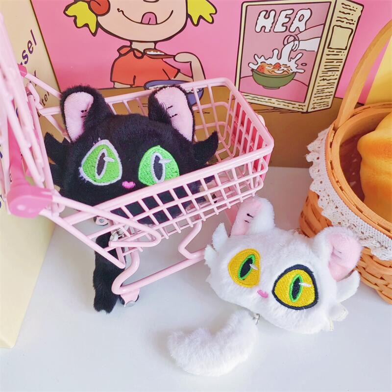 New Cartoon Black and White Kitten Plush Pendant Creative Kitten Cute Doll Keychain Mini Crawler Doll