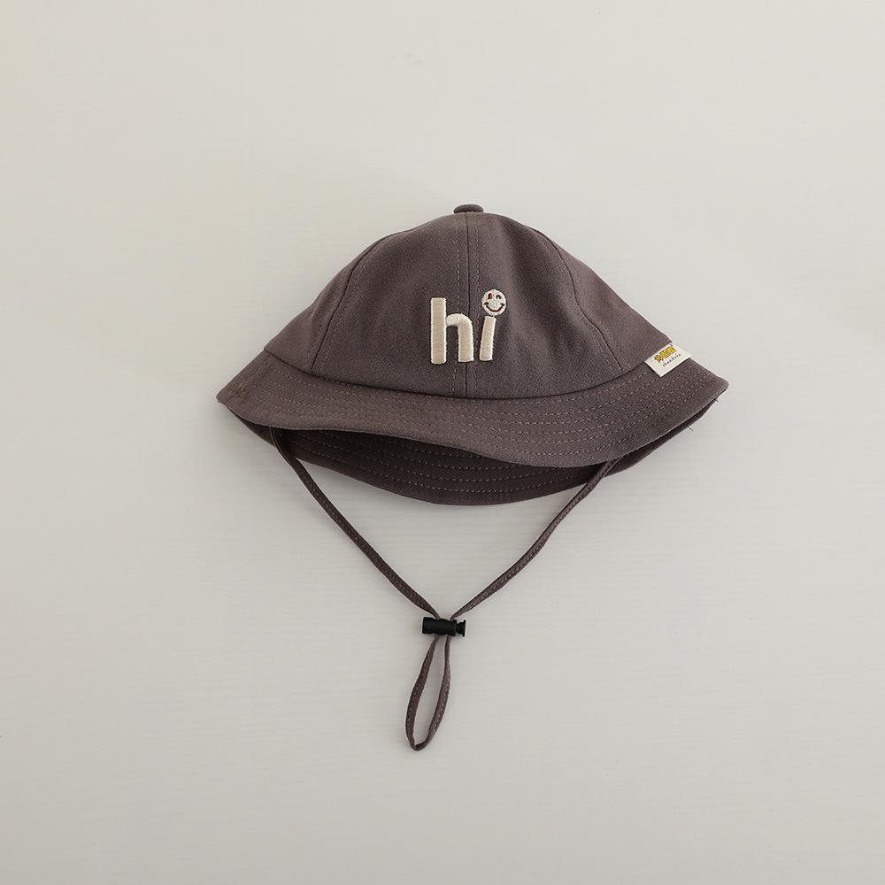 Kids Embroidered Letter Bucket Hat Wide Brim Sun Protection Cap With Windproof Strap For Spring Autumn Outdoor