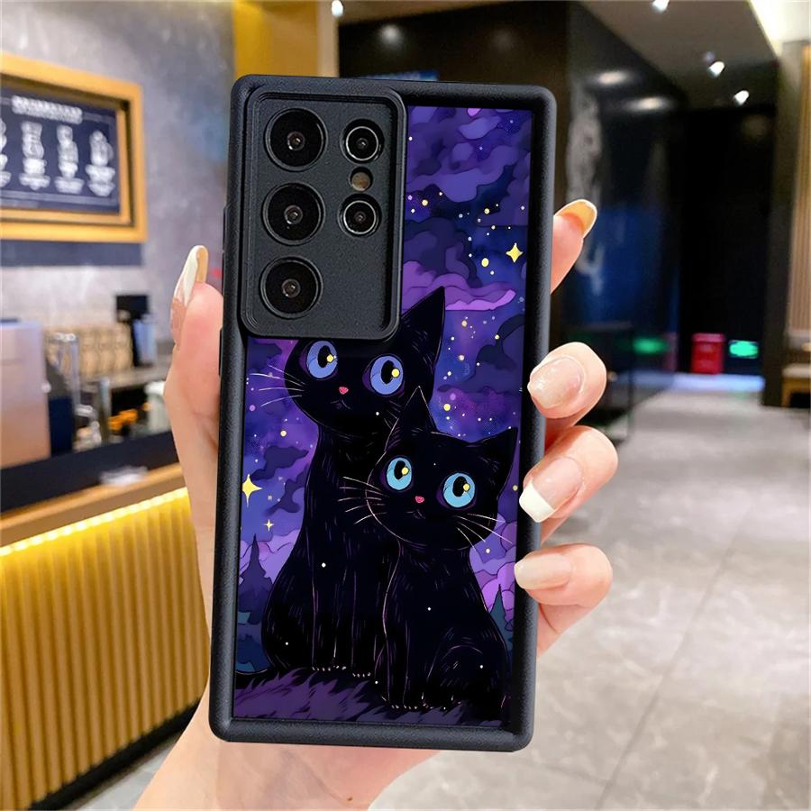 Black Night Star Cat Phone Cover Case for Samsung Galaxy S26 Ultra S25 S23 FE S22 S25 Edge S21 S24Ultra S20FE S24 Plus