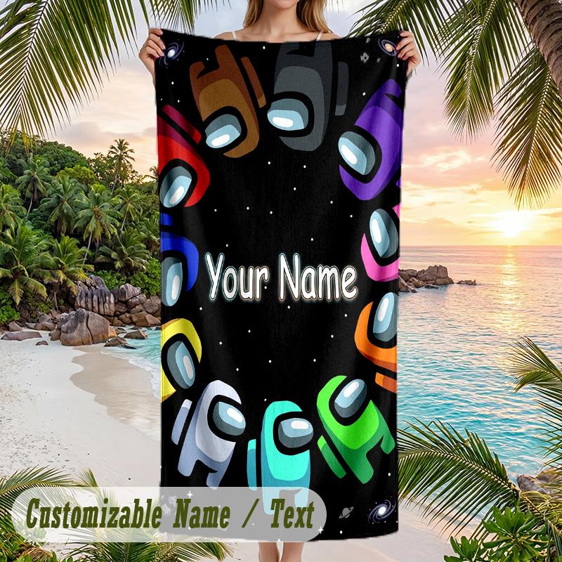 Among Us Beach Towel, Personalized Custom Text, Quick Dry Soft Large Towel For Swimming Pool Travel