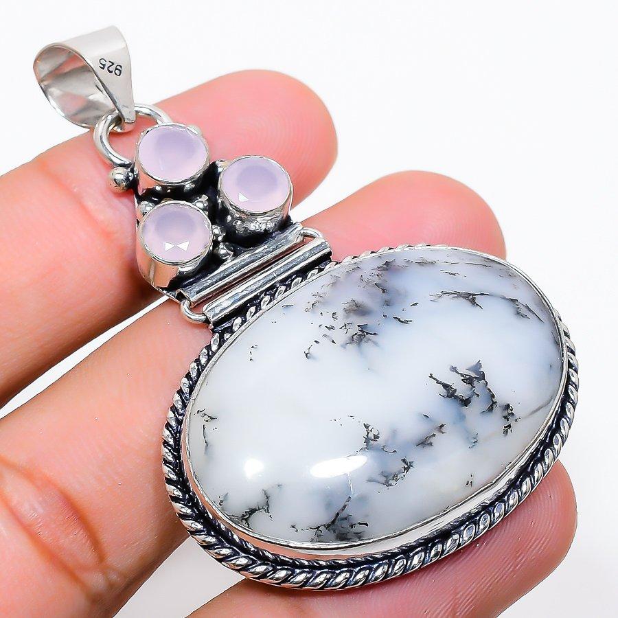 

Дендритовый опал, халцедон, драгоценный камень, этническая ювелирная подвеска ручной работы 2,29 дюйма SR-4145