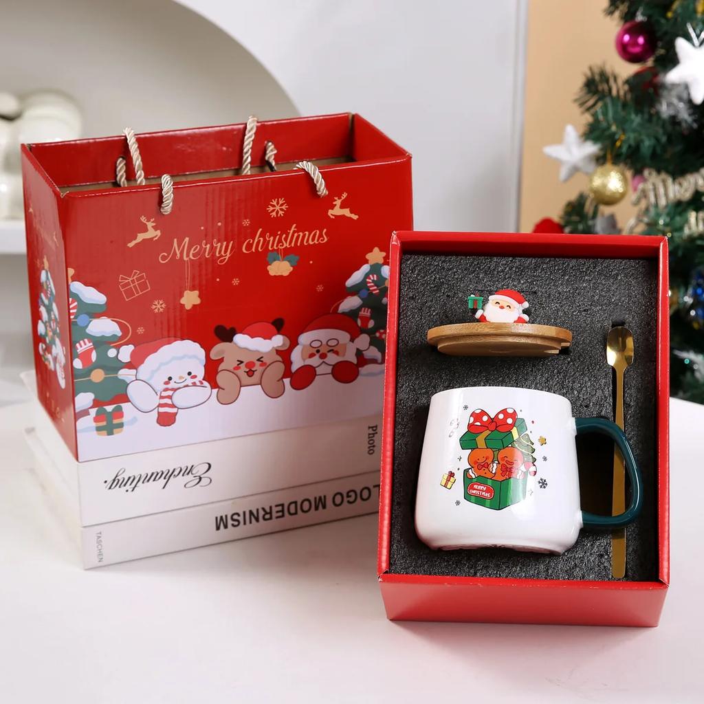 Creative Christmas Gift Box Set New Year Souvenir Mug Water Cup Gift Ceramic Cartoon Santa Claus Coffee Cup With Heating Pad