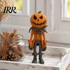Retro Wizard Pumpkin Statue Witch Figurine, Spooky Halloween with Lantern, LED Lighted Night Lamp Vintage Gothic Resin for Tabletop Mantel Shelf Decor