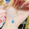 French Light Luxury Design Sense Imported High Carbon Diamond Aquamarine Necklace Inlaid With Blue Ice Flower Cut Pendant Female