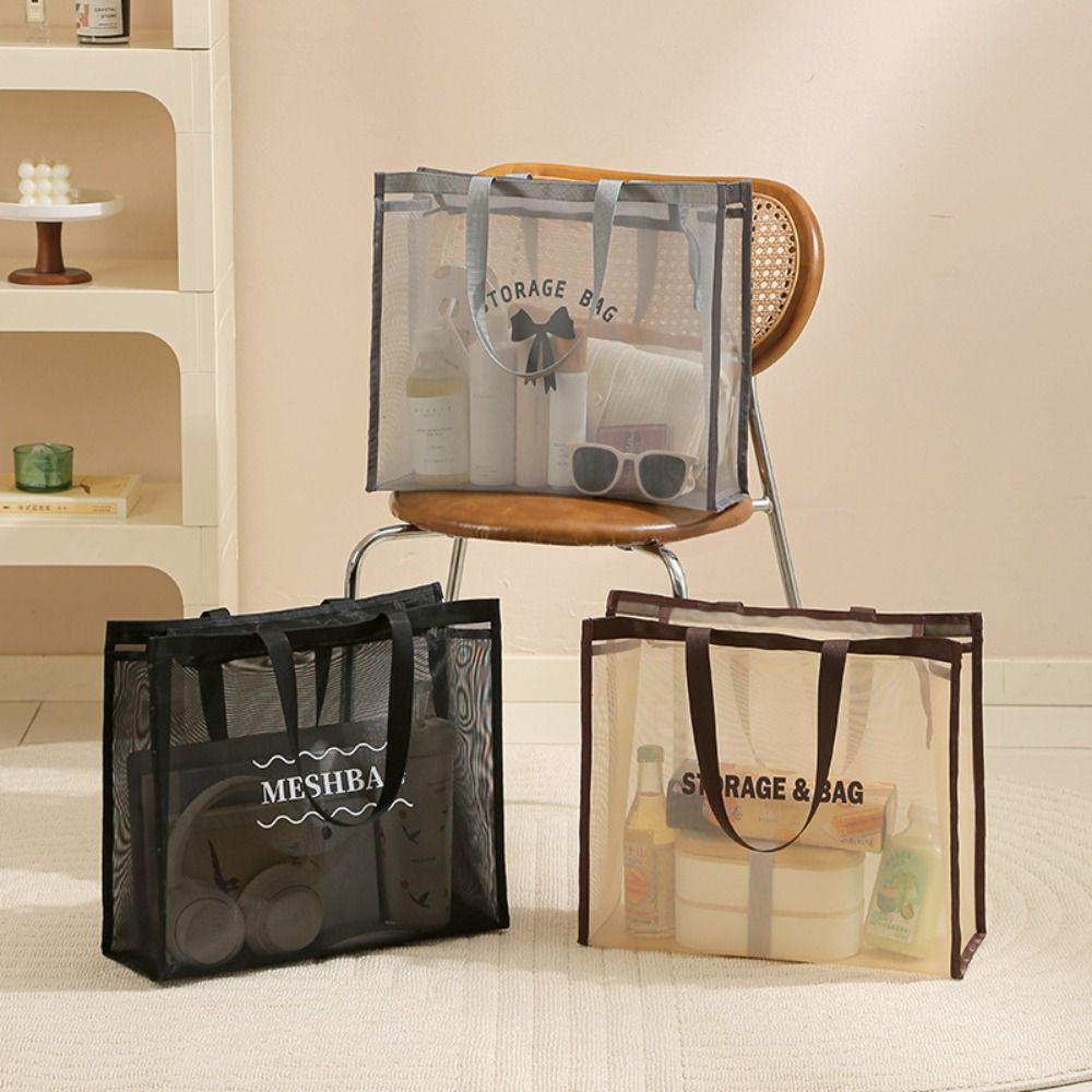 Swim Makeup Wash Bag Mesh Toiletry Storage Bag New Hollow Tote Bag  Handbag