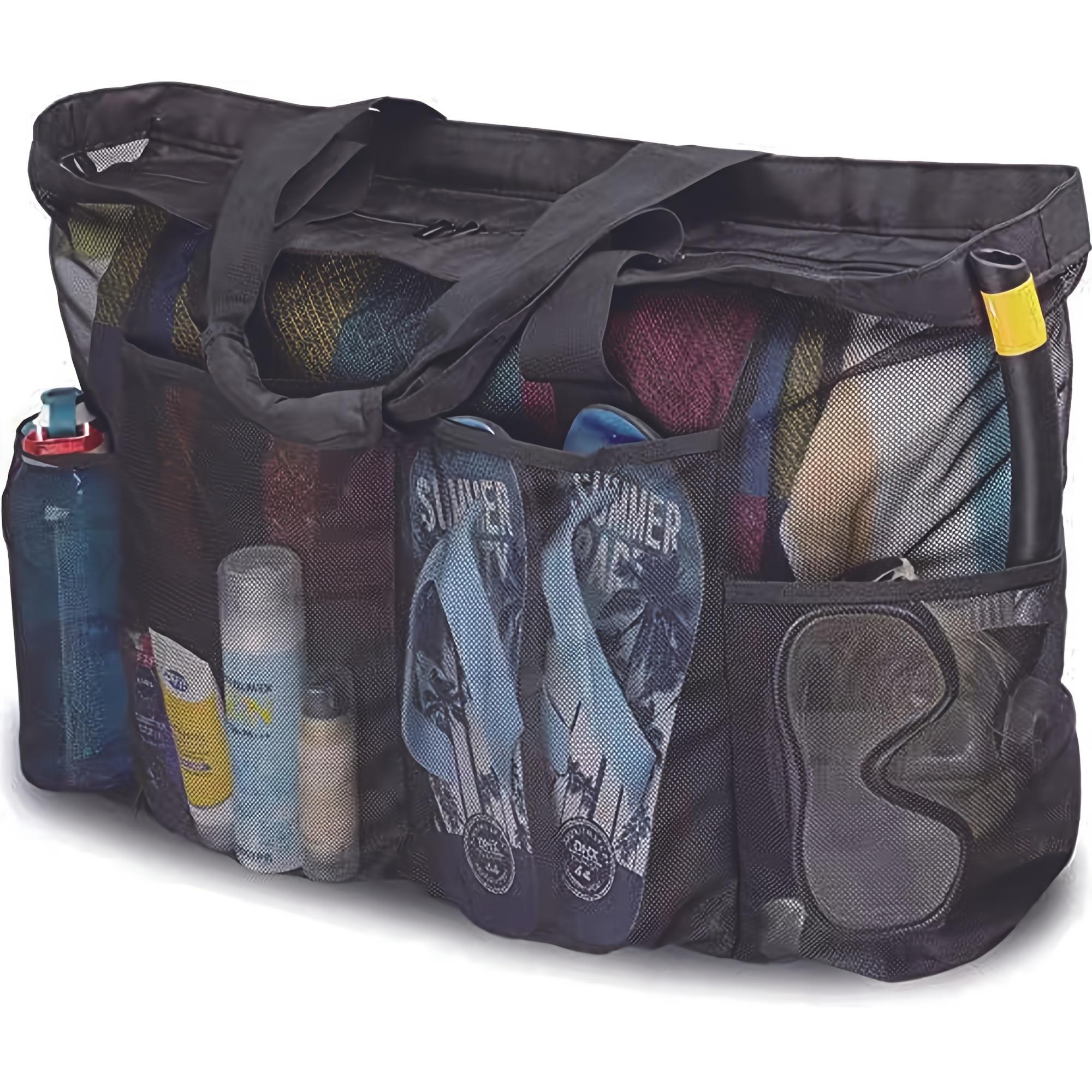 1 шт. Очень большая сетчатая пляжная сумка, дышащая сетчатая сумка-тоут на молнии и с боковыми карманами, портативная большая вместительная сумка-органайзер для отделки