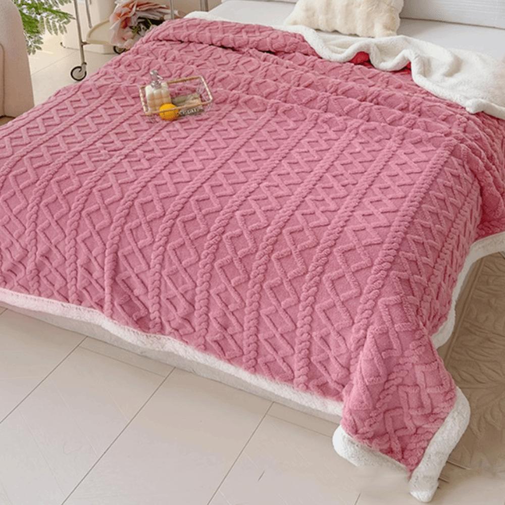 Jacquard Design Coral Velvet Blanket Thicked Office Nap Blanket Rhombus Flannel Blanket  Home