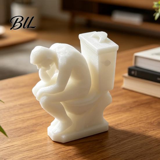 Smooth Line Figurine Thinker Figurine, Funny Man on Toilet Thinking Statue, 3D Small Decorative Statue Printed Novelty Bathroom Decoration for Office