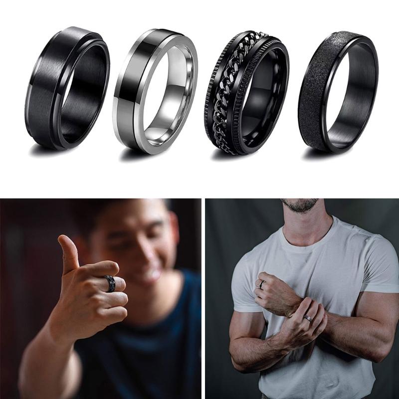 4 Stück Modische Eheringe Edelstahl Fidget Spinner Ringe Romantischer Knöchelring Geschenk für Männer Frauen