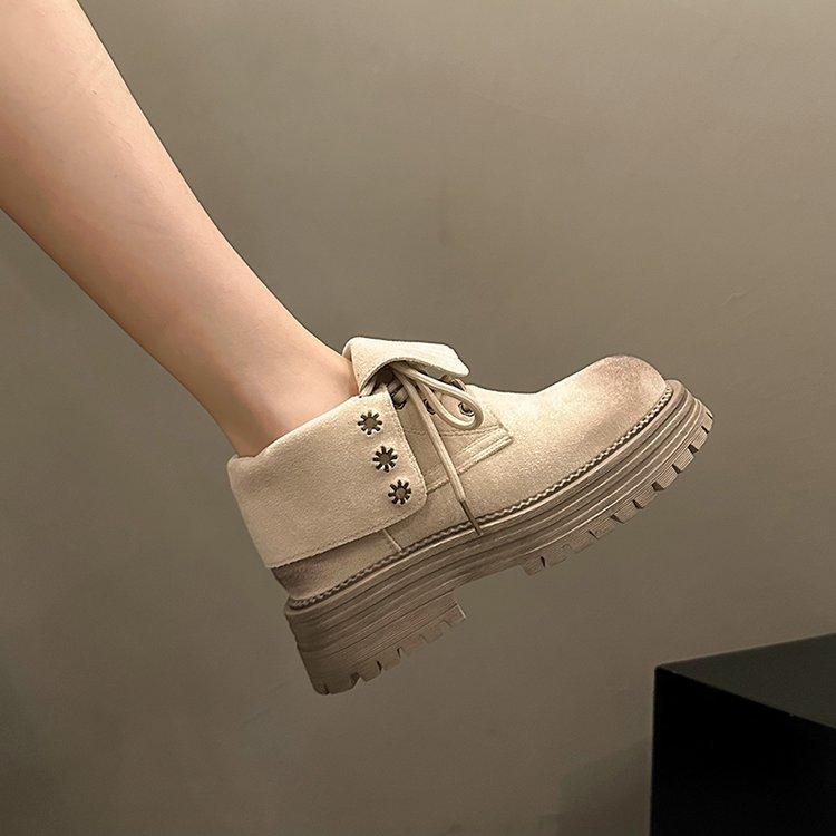 Retro Flap Boots Female Fall Thick Bottom Two Wear Short Boots Workwear Rhubarb Boots Fashionable and Comfortable