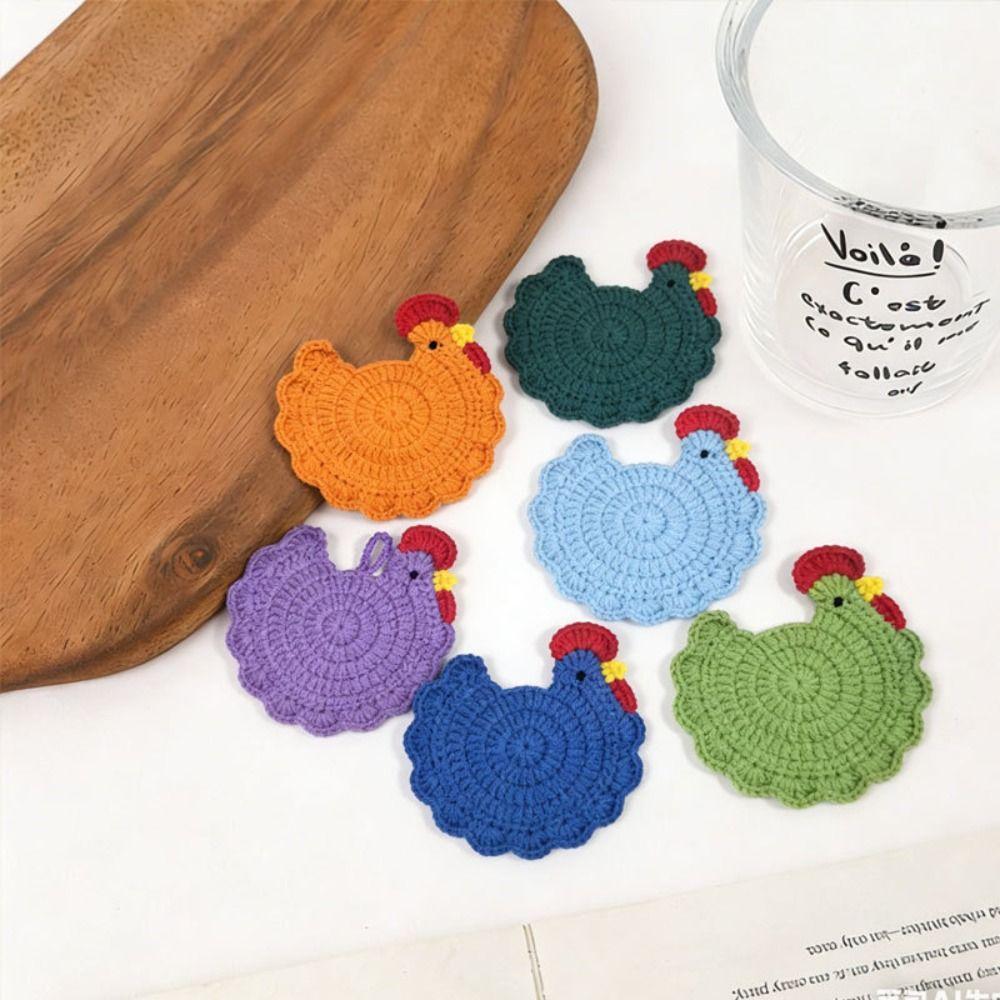 Cartoon Design Crochet Coaster Soft Fabric Insulation Placemat Woven Cup Mat  Halloween Decorative