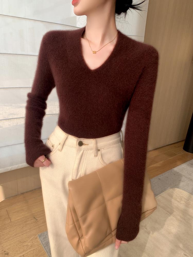 Women's Slim Fit V-Neck Cashmere Sweater - Autumn/Winter 2025 Versatile Lightweight Knit Cardigan