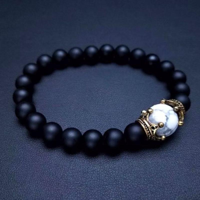 Men'S Stylish Natural Stone Bracelet Vintage Crown Symbol Of Power Hematite Beads Gift For Friends Natural Tiger Eye Beads