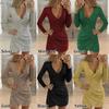 Bling Clubwear V-Ausschnitt Party Abendkleider Bodycon Partykleid Ballkleid Pailletten Minikleid
