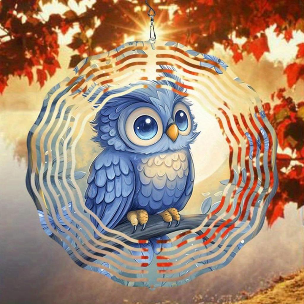 Eule Windspiel 3D Metall Hängende Dekoration für Garten Terrasse Hochzeit Golden Spiegel Reflektierend Vogelabwehr Außen Windspiele Keine Batterie Benötigt